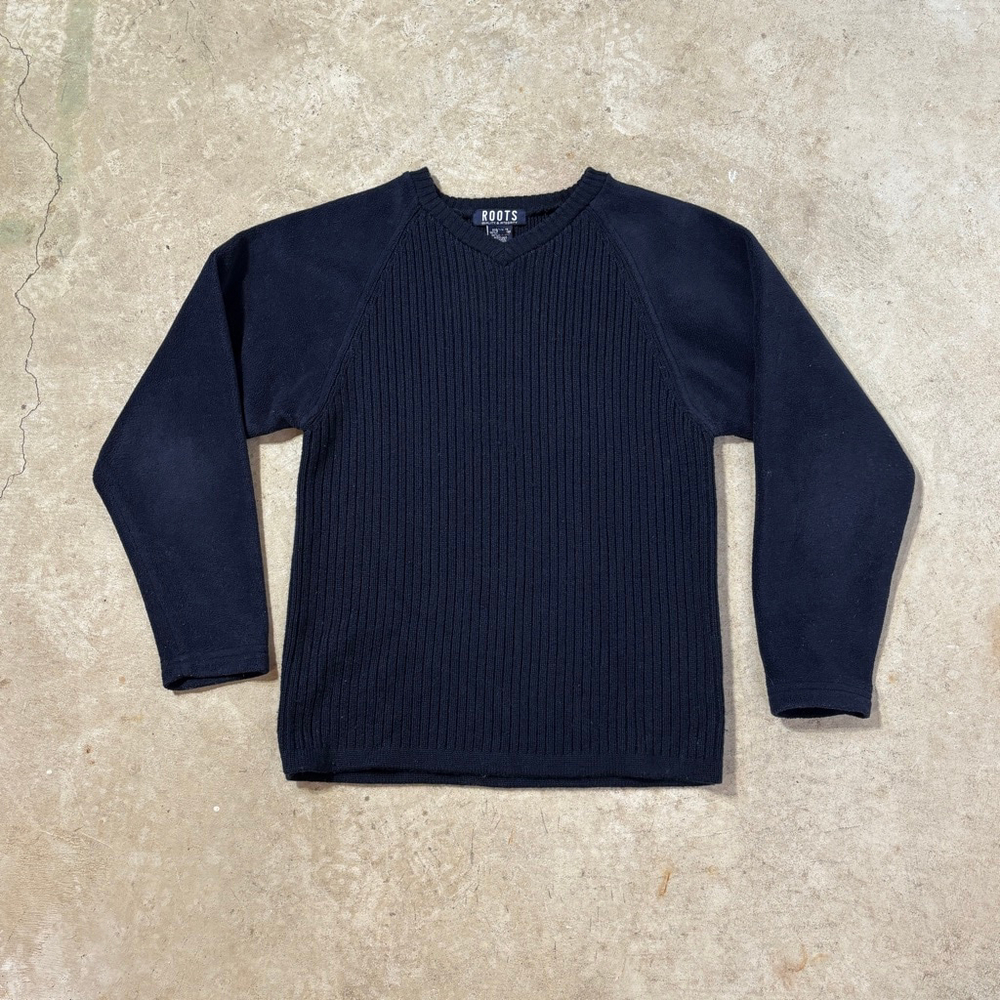 Roots Wool Blend Sweater Men’s Small Navy Ribbed Crewneck Minimalist Classic
